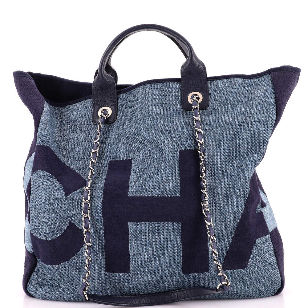 Chanel Large Deauville Logo Shopping Tote Printed Raffia